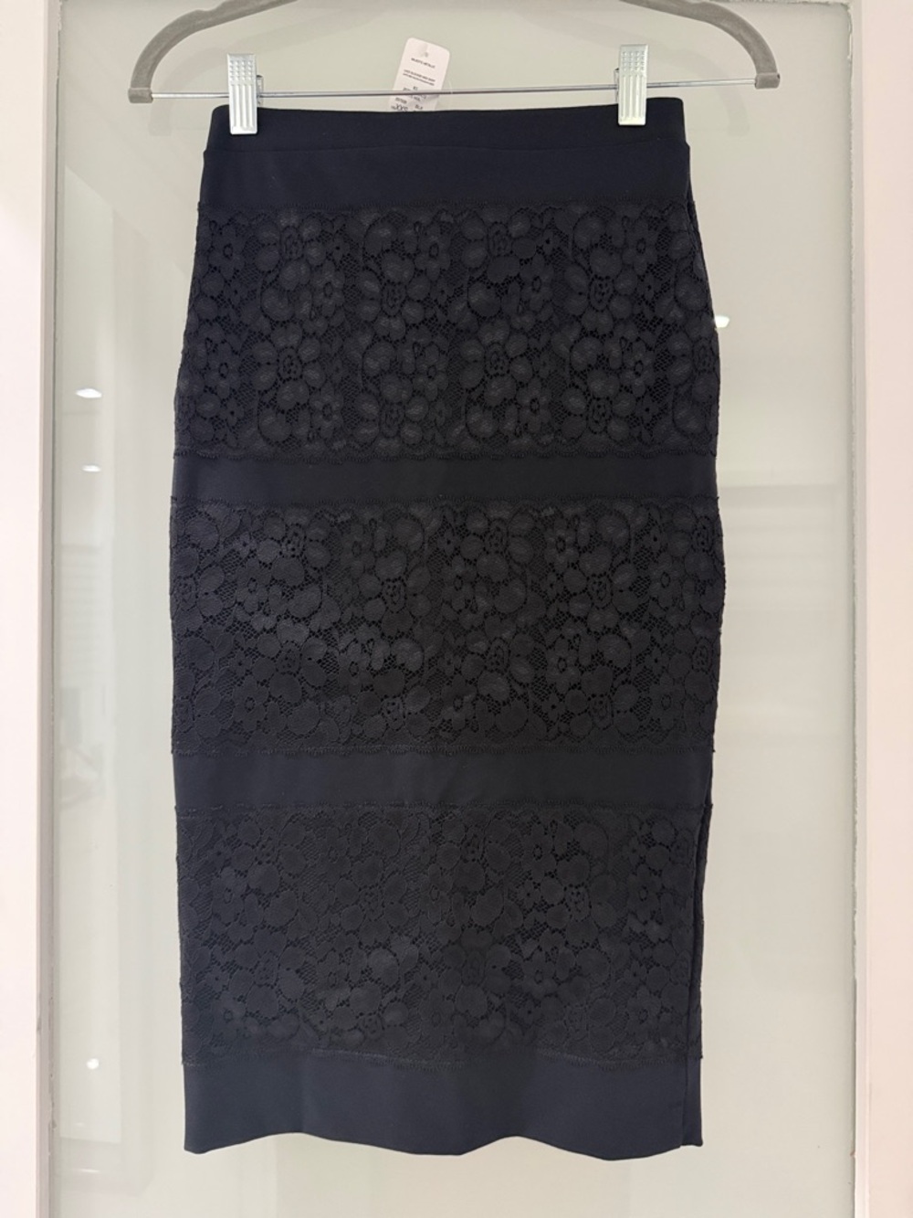 bebe Black Lace Panel Pencil Skirt